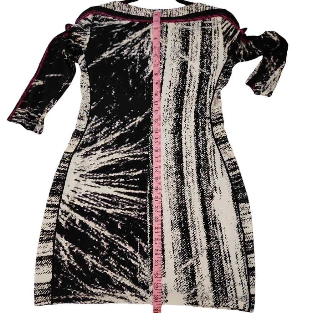 Bloomingdale's Chequer 3/4 Sleeve Black/White and Pink Detail Dress Size 4 - Picture 15 of 15
